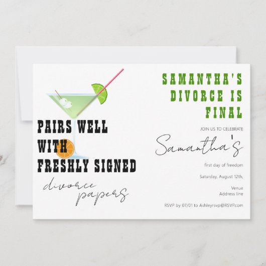 Pairs Gut mit Scheidungspapieren Dirty Martini-Par Einladung (Vorderseite)