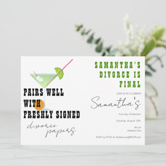 Pairs Gut mit Scheidungspapieren Dirty Martini-Par Einladung (Stehend Vorderseite)