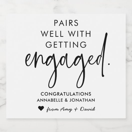 Pairs gut mit Verlobter Typografie Schaumweinetikett (Einzelnes Label)