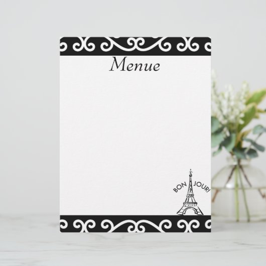Pairs Menue Papier auf den Buchstaben angepasst (Stehend Vorderseite)