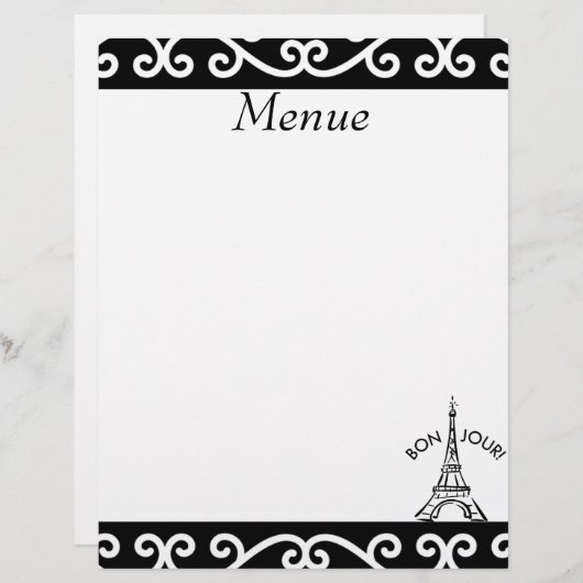 Pairs Menue Papier auf den Buchstaben angepasst (Vorne/Hinten)