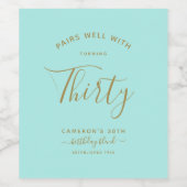 Pairs mit | Minimalistisches Aqua Blue & Gold Age Weinetikett (Einzelnes Label)