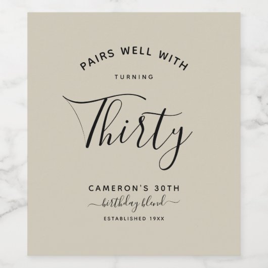 Pairs mit | Minimalistisches Khaki- und Schwarzalt Weinetikett (Einzelnes Label)