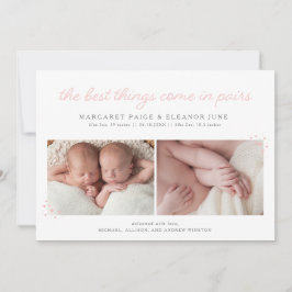 Pairs Twin Birth Ankündigung mit rosa Herzen