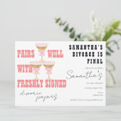 Pairs Well Divorce Papers Coquette Champagne Party Einladung (Stehend Vorderseite)