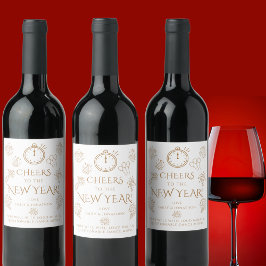 Pairs Well Doodles Gold Cheers to New Year Party Weinetikett