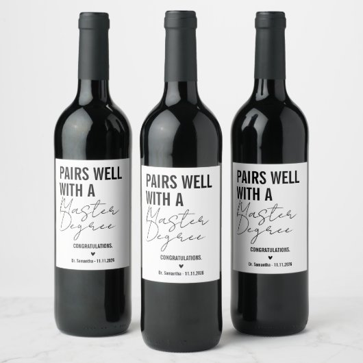 Pairs Well With a Master's Degree Graduation Weinetikett (Flaschen)