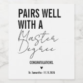 Pairs Well With a Master's Degree Graduation Weinetikett (Einzelnes Label)