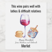 Pairs well with Latkes Hanukkah Funny Gift Wine Weinetikett (Einzelnes Label)