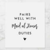 Pairs well with Trauzeugin Duties Bridesmaid Weinetikett (Einzelnes Label)