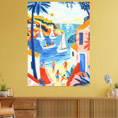 Paisaje Costero: Arte Favista con Veleros y Casas Leinwanddruck (Insitu (Wohnzimmer))