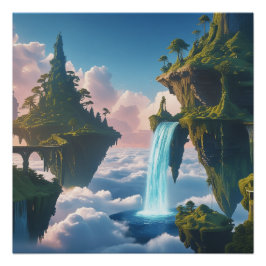 Paisaje de montañas flotantes poster