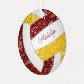 Paisfedern Blumen-Maroon Gold-Volleyball Ornament Aus Metall (Vorderseite links)