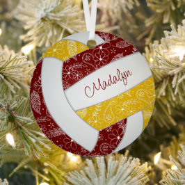 Paisfedern Blumen-Maroon Gold-Volleyball Ornament Aus Metall