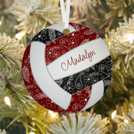 Paisfedern Blumen-Maroon schwarzen Volleyball Ornament Aus Metall