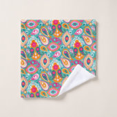 Paisley 70er 60er Boho Retro Badhandtuch Set (Waschlappen)