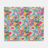 Paisley 70er 60er Boho Retro Fleecedecke (Vorderseite (Horizontal))