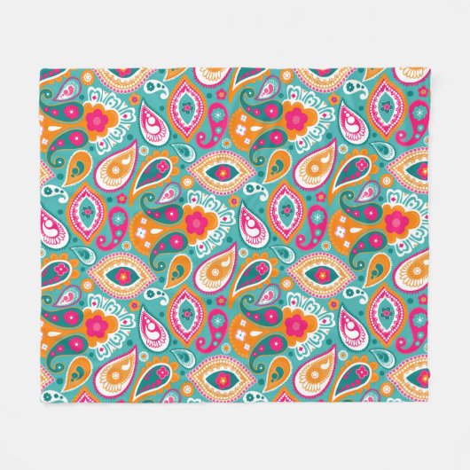 Paisley 70er 60er Boho Retro Fleecedecke (Vorderseite (Horizontal))