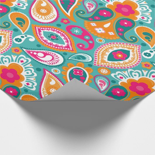 Paisley 70er 60er Boho Retro Geschenkpapier (Ecke)