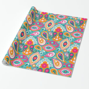Paisley 70er 60er Boho Retro Geschenkpapier
