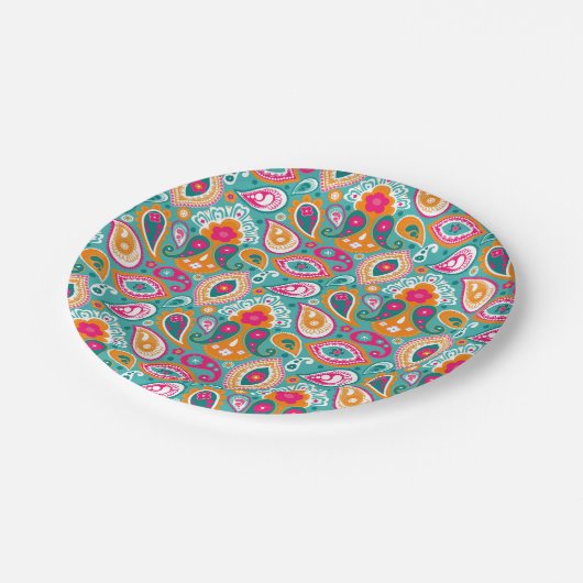 Paisley 70er 60er Boho Retro Pappteller (Schrägansicht)