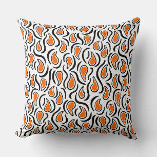 Paisley Abstrakt 230523 - Orange, Schwarz und Weiß Kissen