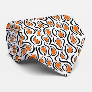 Paisley Abstrakt 230523 - Orange, Schwarz und Weiß Krawatte