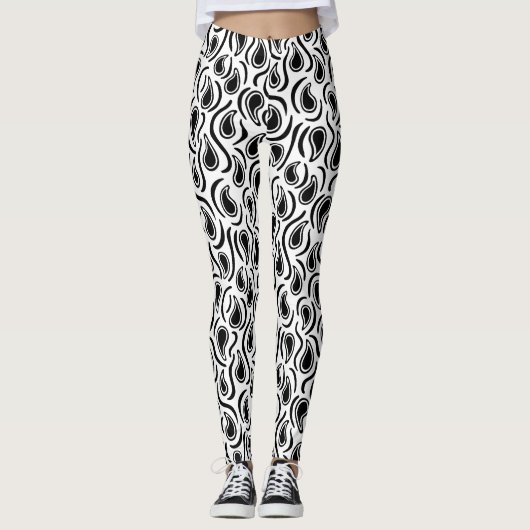 Paisley Abstrakt 230523 - Schwarz/Weiß Leggings (Vorderseite)