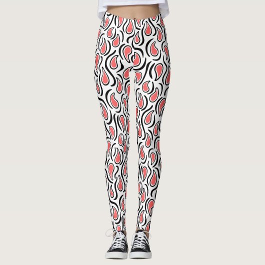 Paisley Abstrakt 230523 - Tropisches Rosa, B&W Leggings (Vorderseite)