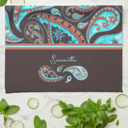 Paisley Aquamarin Blue Geschirrtuch (Gefaltet)