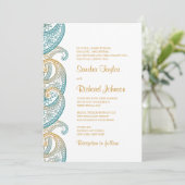 Paisley Aquamarin & Gold Indian Wedding Einladung (Stehend Vorderseite)