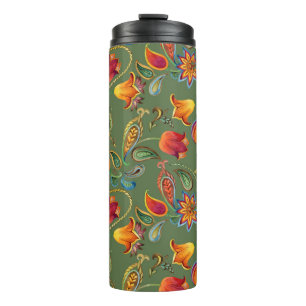 Paisley Aquarell Blume, nahtlos indisches Motiv. Thermosbecher