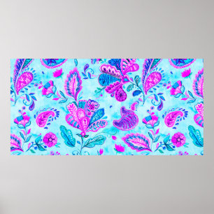 Paisley Aquarell Blumenmuster Fliesen: Blume, f Poster