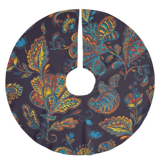 Paisley Aquarell: Blumenmuster Polyester Weihnachtsbaumdecke (Vorderseite)