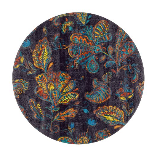 Paisley Aquarell: Blumenmuster Schneidebrett (Vorderseite)