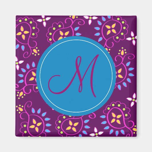 Paisley auf lila mit "M"-Monogramm Magnet (Vorne)