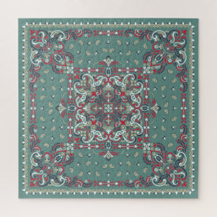 Paisley Bandana Print: Silk Neck Scarf Puzzle