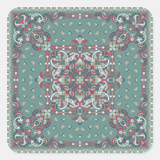 Paisley Bandana Print: Silk Neck Scarf Quadratischer Aufkleber (Vorderseite)
