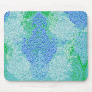 Paisley-Baum-Blumen-Stoffmuster des Aqua blaues Mousepad
