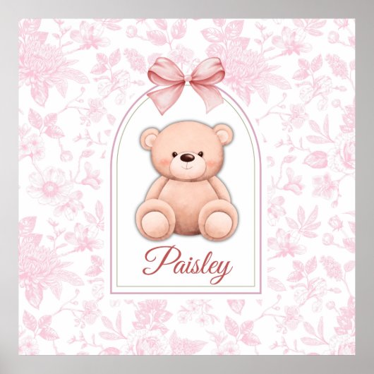 Paisley | Benutzerdefiniertes rosa Teddy-Bär-Kinde Poster (Vorne)