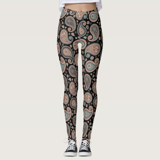 Paisley Black aquamarine Yogahose Leggings (Vorderseite)