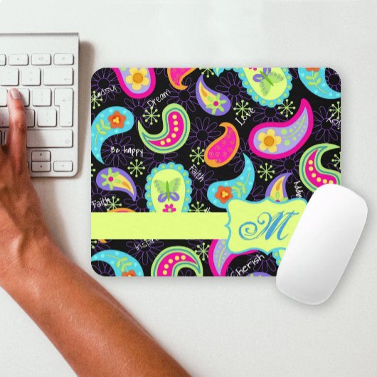 Paisley Black Colorful Modern Pattern Monogram Mousepad