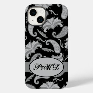 Paisley Black Gray Modern Monogram Name Case-Mate iPhone 14 Hülle
