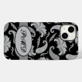 Paisley Black Gray Modern Monogram Name Case-Mate iPhone Hülle (Rückseite (Horizontal))