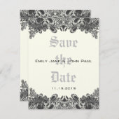 Paisley Black & Ivory Damask Wedding Save the Date (Vorne/Hinten)