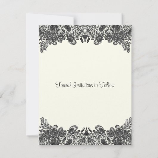 Paisley Black & Ivory Damask Wedding Save the Date (Rückseite)