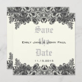 Paisley Black & Ivory Damask Wedding Save the Date (Vorne/Hinten)