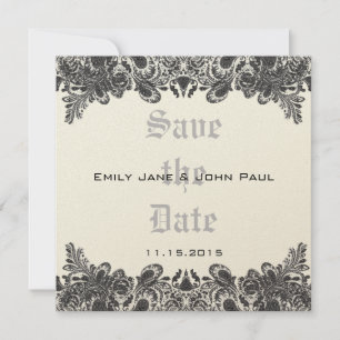Paisley Black & Ivory Damask Wedding Save the Date