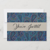 Paisley Blau Indisch Boho Klassisch Vintage Einladung (Vorderseite)