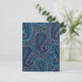 Paisley Blau Indisch Boho Klassisch Vintage Postkarte (Stehend Vorderseite)